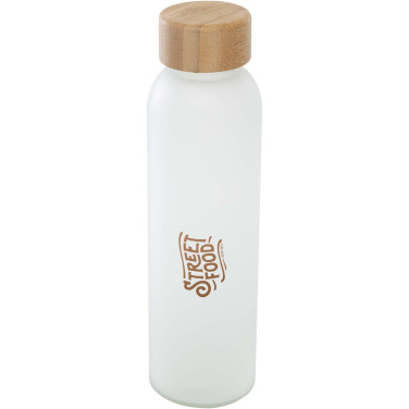 Logotrade werbemittel das Foto: Lume 500 ml Flasche aus mattiertem Kalknatronglas mit Bambusdeckel