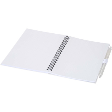 Logotrade Werbeartikel das Foto: Niove Softcover Notizbuch aus recyceltem Kunststoff mit Kugelschreiber (blaue Mine)