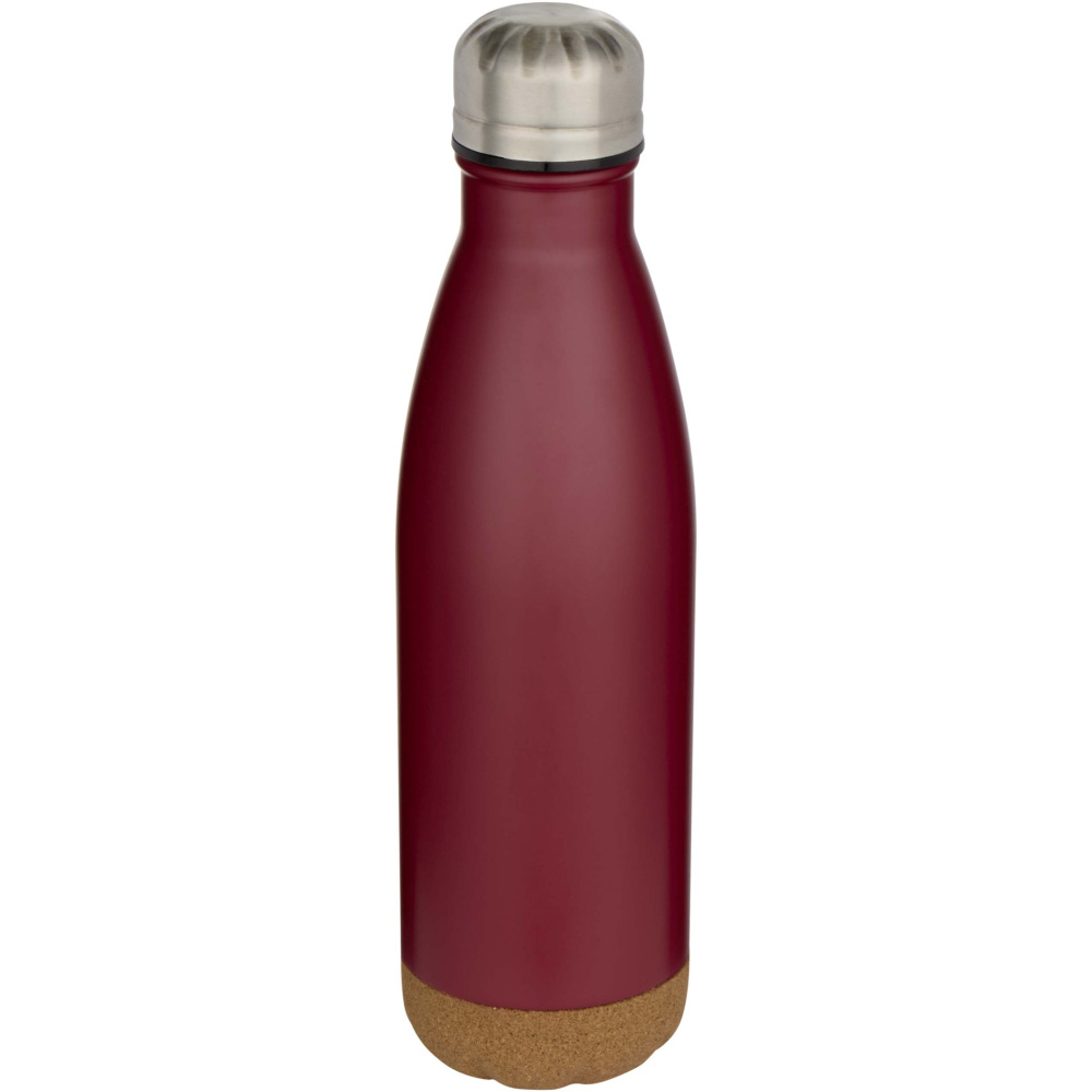 Logotrade Werbeartikel das Foto: Cove 500 ml doppelwandige, vakuumisolierte Trinkflasche aus Edelstahl mit Korkdetails