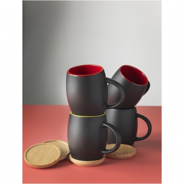 Logo trade promotional gift photo of: Hearth 400 ml ceramic mug with wooden coaster