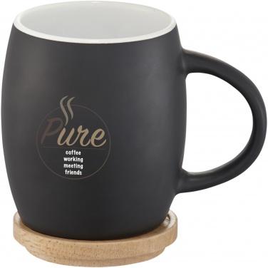Logo trade business gift photo of: Hearth 400 ml ceramic mug with wooden coaster