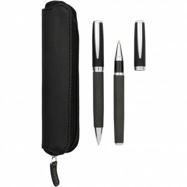Logo trade promotional merchandise image of: Carbon duo pen gift set with pouch