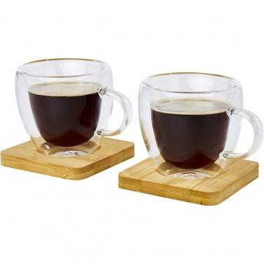 Logo trade promotional item photo of: Manti 2-piece 100 ml double-wall glass cup with bamboo coaster 