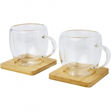 Logo trade corporate gift photo of: Manti 2-piece 250 ml double-wall glass cup with bamboo coaster 