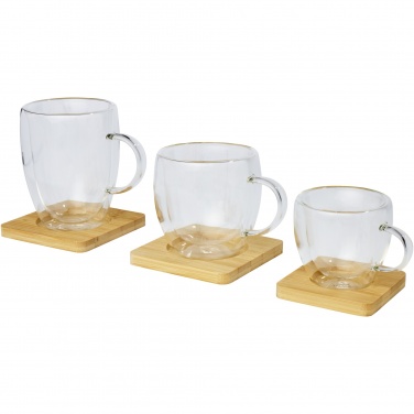 Logotrade advertising products photo of: Manti 2-piece 250 ml double-wall glass cup with bamboo coaster 