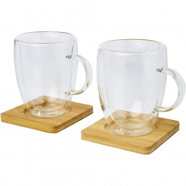 Logo trade promotional gifts image of: Manti 2-piece 350 ml double-wall glass cup with bamboo coaster 