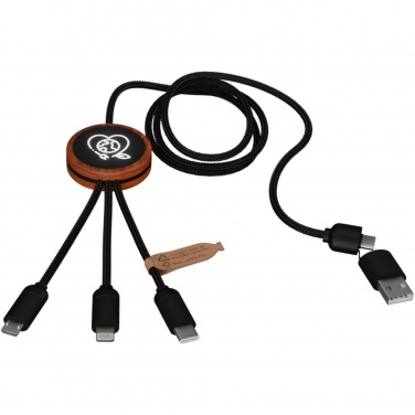 Logo trade promotional merchandise picture of: SCX.design C37 5-in-1 rPET light-up logo charging cable with round wooden casing