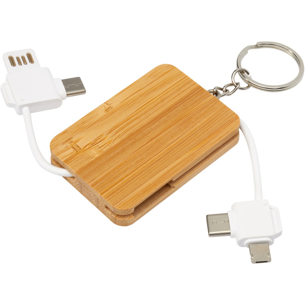 Logotrade business gifts photo of: Reel 6-in-1 retractable bamboo key ring charging cable