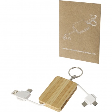 Logo trade promotional gift photo of: Reel 6-in-1 retractable bamboo key ring charging cable