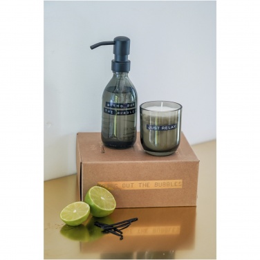 Logo trade promotional merchandise picture of: Wellmark Discovery 200 ml hand soap dispenser and 150 g scented candle set - dark amber fragrance