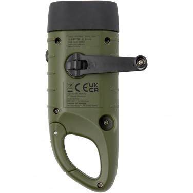Logo trade business gift photo of: Helios recycled plastic solar dynamo flashlight with carabiner