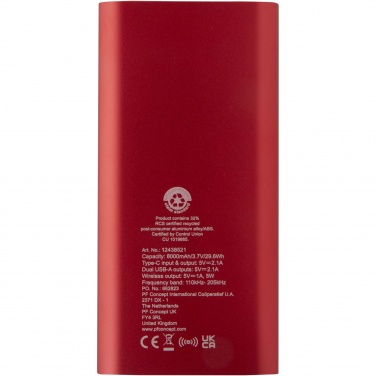 Logo trade promotional giveaways image of: Juice 8000 mAh Type-C recycled aluminium wireless power bank