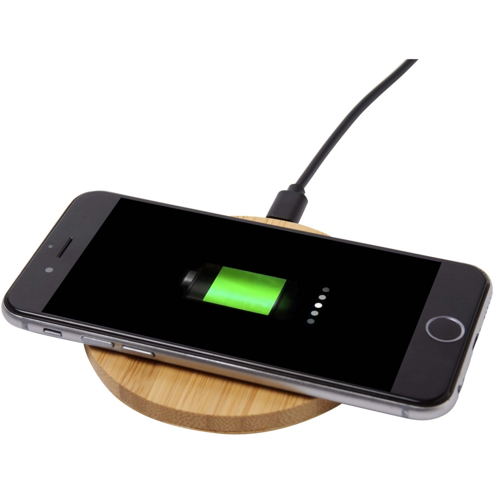 Logo trade promotional products image of: Essence 15W bamboo wireless charging pad