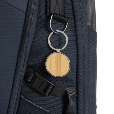 Logotrade business gifts photo of: RCS recycled zinc alloy round keychain with bamboo