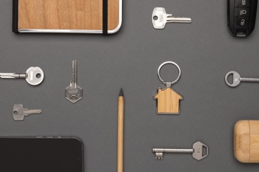 Logotrade promotional merchandise picture of: RCS recycled zinc alloy house keychain with bamboo