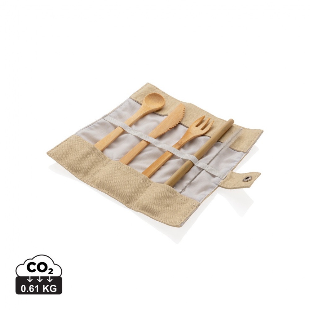 Logo trade promotional products image of: Reusable bamboo travel cutlery set