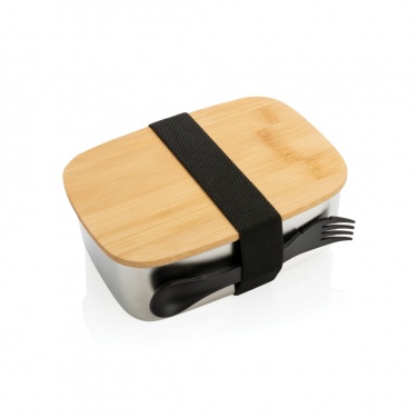 Logo trade corporate gift photo of: Stainless steel lunchbox with bamboo lid and spork