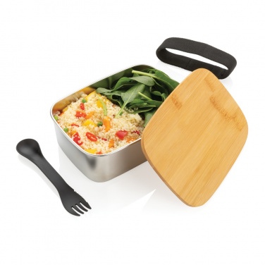 Logo trade promotional merchandise photo of: Stainless steel lunchbox with bamboo lid and spork