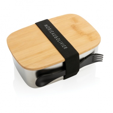 Logotrade advertising product image of: Stainless steel lunchbox with bamboo lid and spork