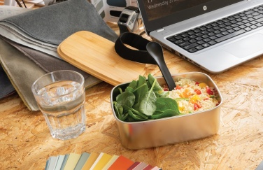 Logo trade promotional products image of: Stainless steel lunchbox with bamboo lid and spork