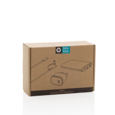 Logotrade promotional item image of: Surge RCS recyled PET 20W type C 3 pcs charging set
