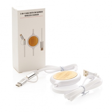 Logo trade advertising products image of: 3-in-1 cable with 5W bamboo wireless charger