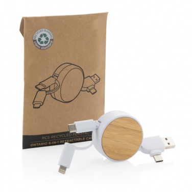 Logotrade advertising products photo of: RCS recycled plastic Ontario 6-in-1 retractable cable