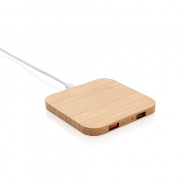 Logo trade promotional item photo of: Bamboo 5W wireless charger with USB