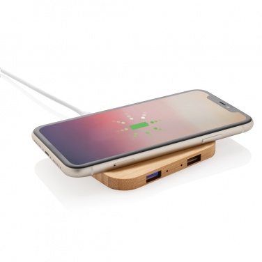 Logo trade promotional product photo of: Bamboo 5W wireless charger with USB