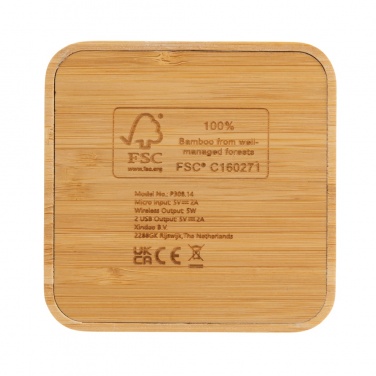 Logo trade promotional gifts image of: Bamboo 5W wireless charger with USB