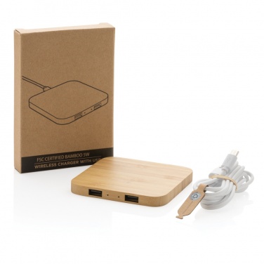 Logotrade promotional gift picture of: Bamboo 5W wireless charger with USB