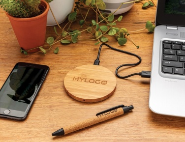 Logotrade promotional merchandise photo of: Bamboo 5W round wireless charger