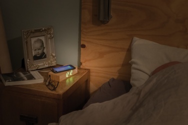 Logotrade promotional giveaways photo of: Bamboo alarm clock with 5W wireless charger