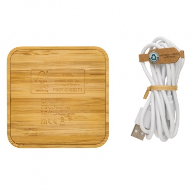 Logo trade promotional gifts image of: Bamboo 10W wireless charger with USB