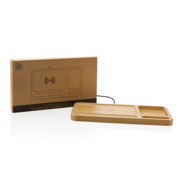 Logotrade promotional merchandise picture of: Bamboo desk organiser 10W wireless charger