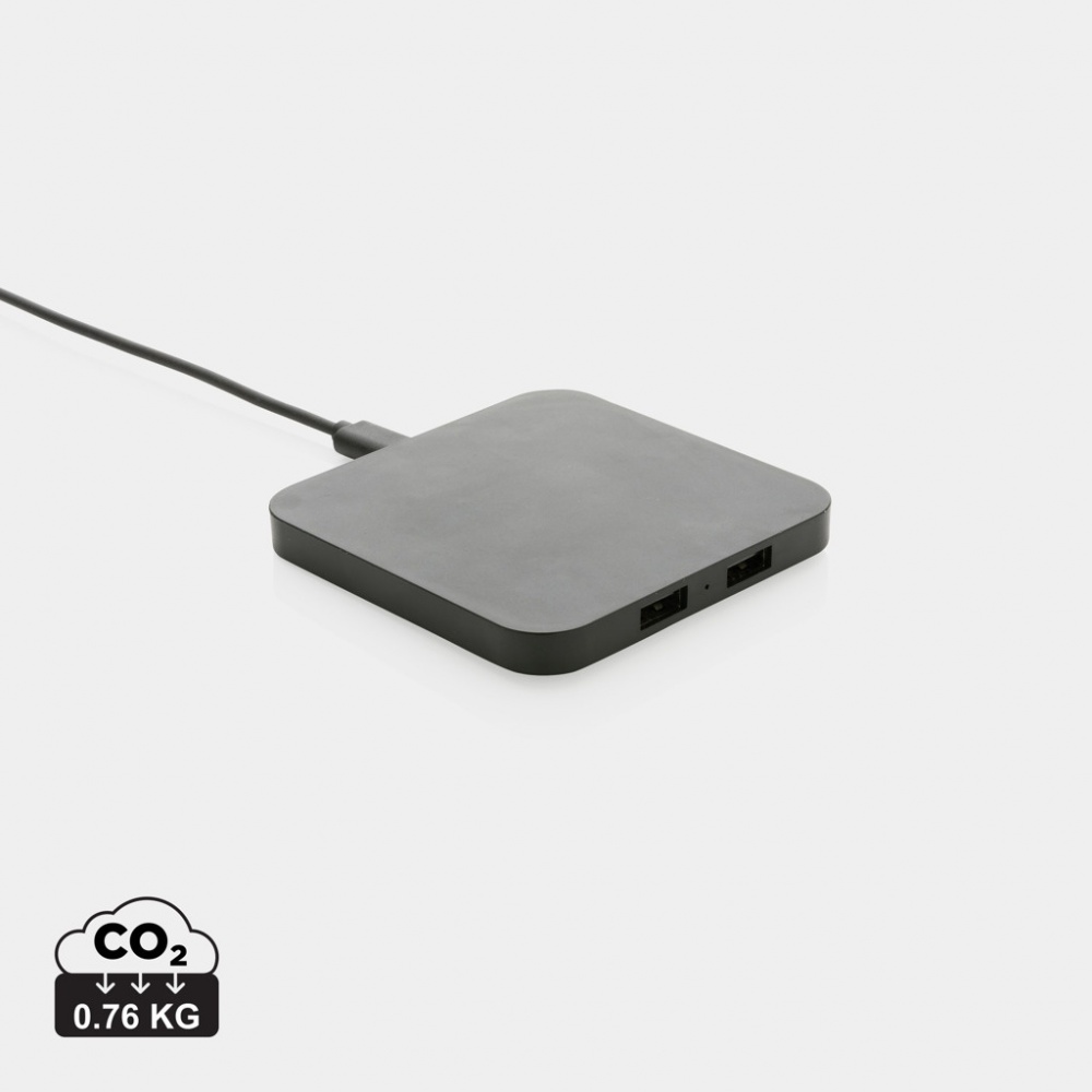 Logotrade corporate gift picture of: RCS recycled plastic 10W Wireless charger with USB Ports