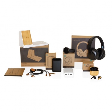 Logo trade promotional merchandise picture of: Ontario recycled plastic & bamboo 3-in-1 wireless charger