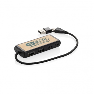 Logotrade corporate gift image of: Link RCS recycled plastic and bamboo dual Input USB hub
