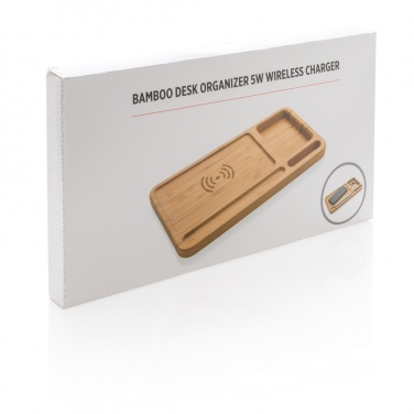 Logo trade promotional merchandise photo of: Bamboo desk organiser 5W wireless charger