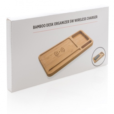 Logo trade promotional products image of: Bamboo desk organiser 5W wireless charger
