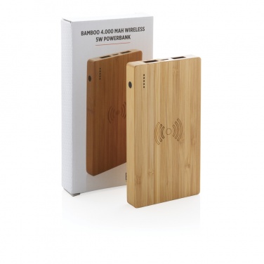 Logo trade promotional gift photo of: Bamboo 4.000 mAh wireless 5W Powerbank