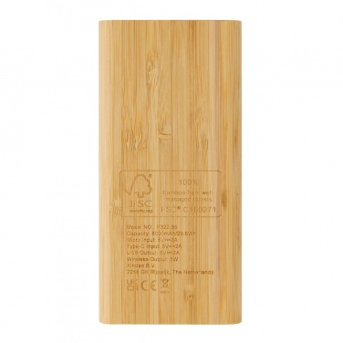 Logo trade advertising product photo of: Bamboo 8.000 mAh 5W wireless powerbank