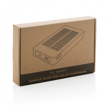 Logo trade corporate gifts image of: Sunwick 10.000 mAh Bamboo solar powerbank