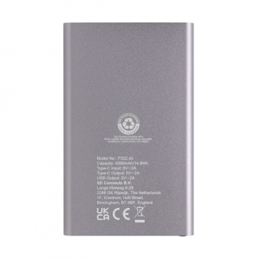 Logotrade promotional giveaway image of: RCS recycled plastic/aluminum 4000 mah powerbank with type C