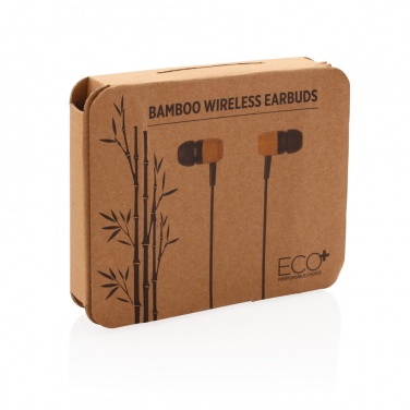 Logo trade promotional giveaways image of: Bamboo wireless earbuds