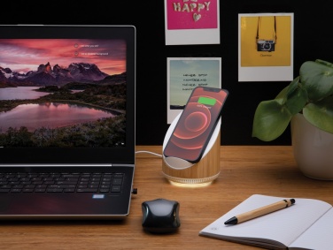 Logo trade advertising products image of: Ovate bamboo 5W speaker with 15W wireless charger