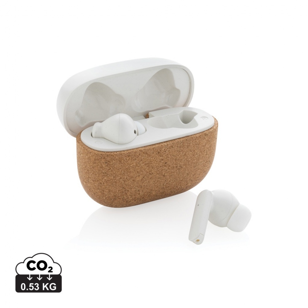 Logotrade promotional item image of: Oregon RCS recycled plastic and cork TWS earbuds