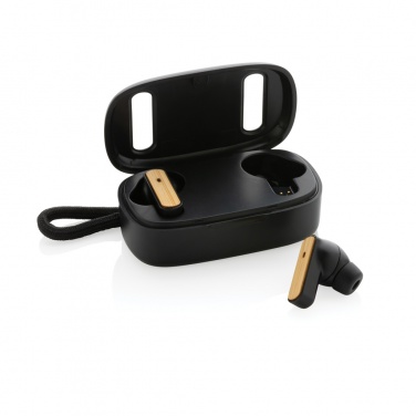 Logo trade business gifts image of: RCS recycled plastic & bamboo TWS earbuds