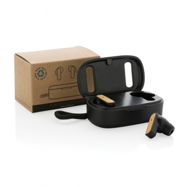 Logo trade promotional giveaway photo of: RCS recycled plastic & bamboo TWS earbuds