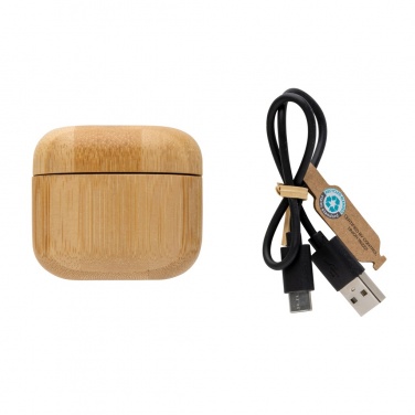 Logotrade promotional gift image of: Bamboo TWS earbuds with RCS recycled plastic